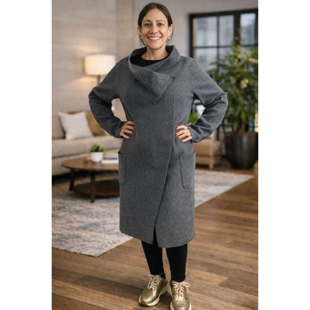 Eileen Fisher Gray 100% Wool Open Front Coat Size L